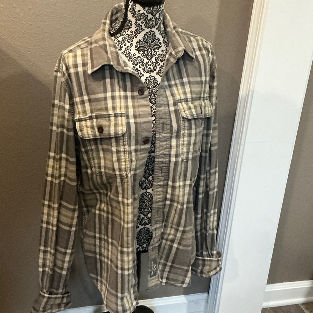 Abercrombie & Fitch Brown Plaid Casual Button Down Shirt Size XL